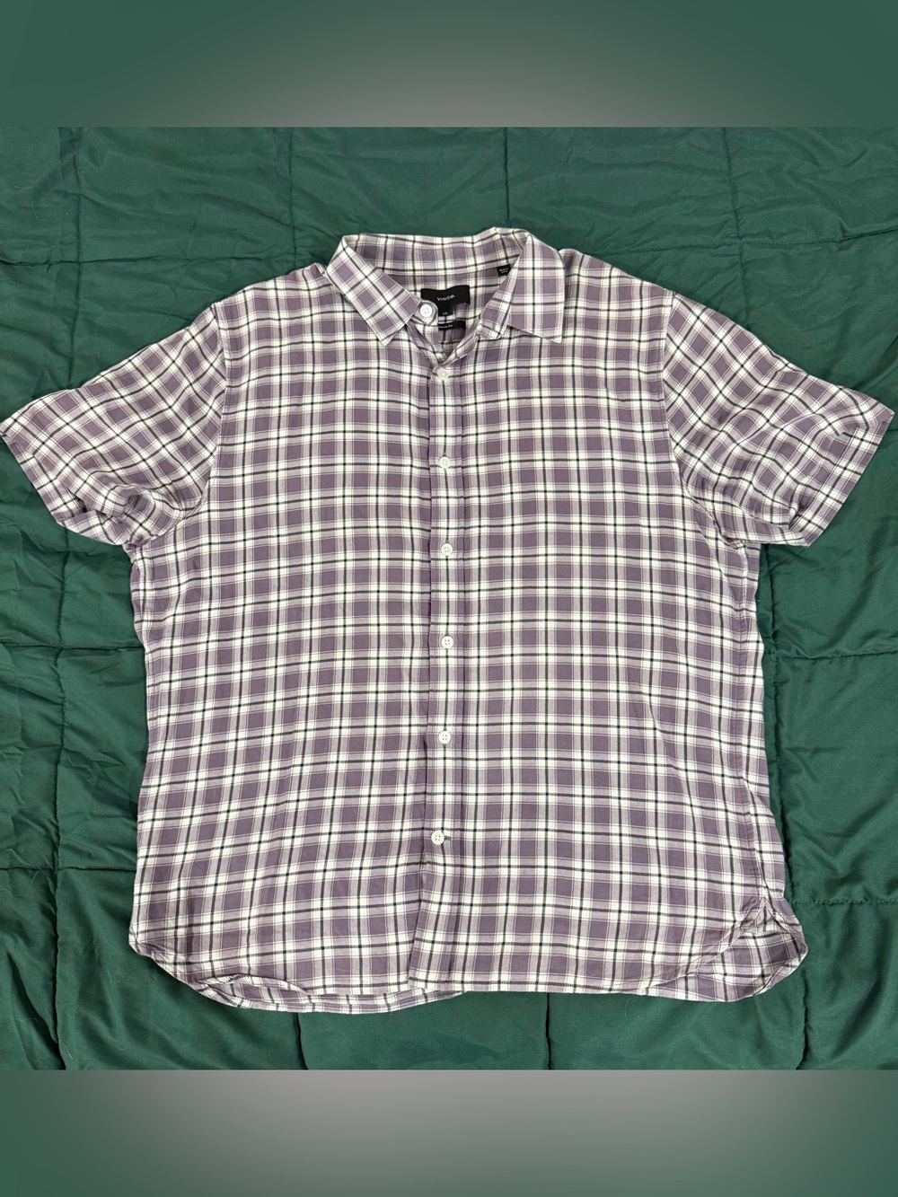 Vince Men’s Large Purple Plaid Short Sleeve Button Down Classic Fit Shirt